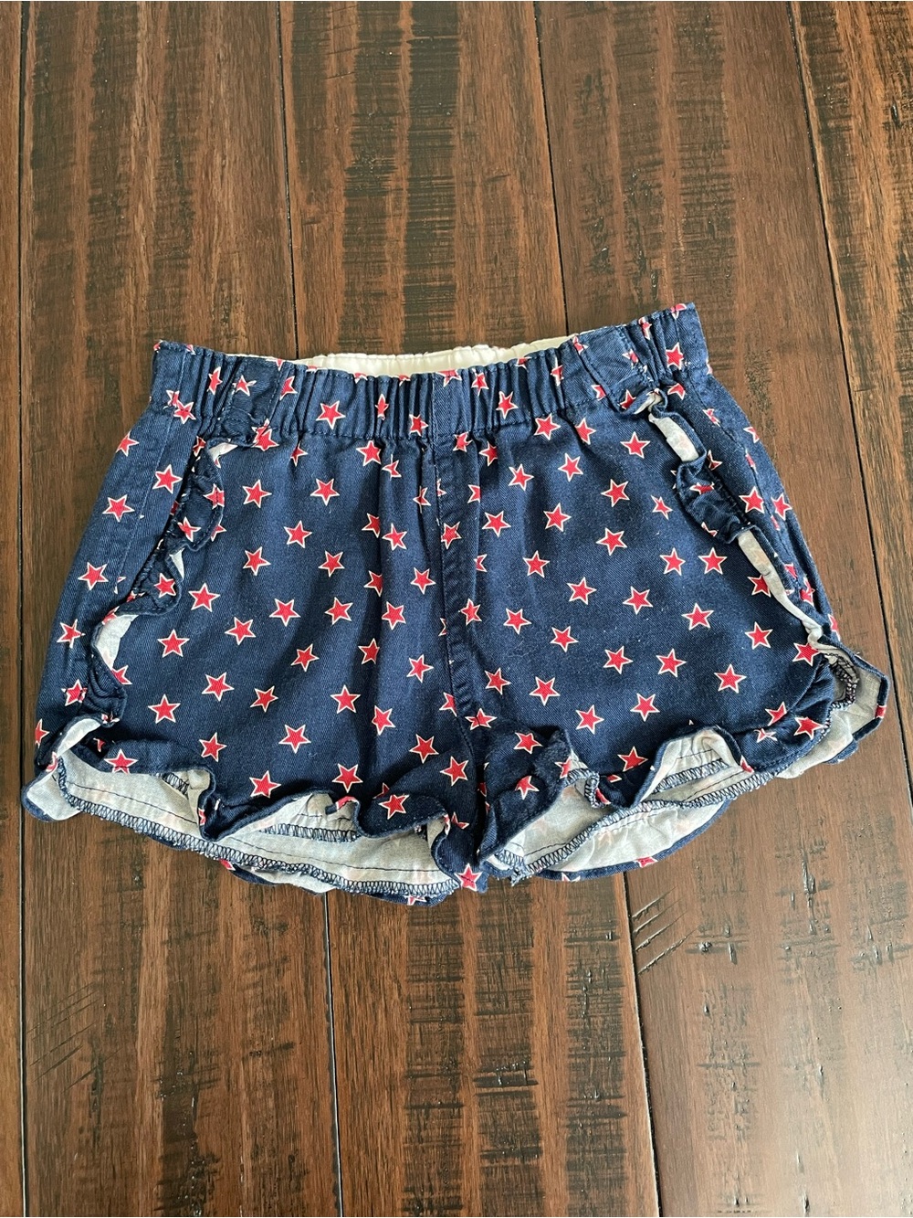 J. Crew Girls Crewcuts Red Star Print Navy Blue Ruffle Shorts